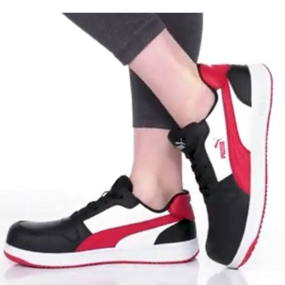Puma Safety Red/White/Black Frontcourt Low Composite Toe Shoes/Sneakers - Picture 1 of 12